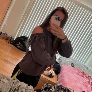 Lush Cold Shoulder Tie Sweater Pullover